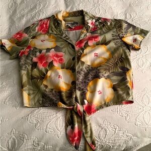 Havana Jack Floral Button Down Shirt - Pink, Yellow, Green